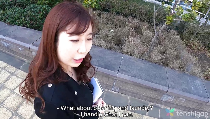 Naturally busty Japanese Kyoko Mikami strips & fucks in front of the camera